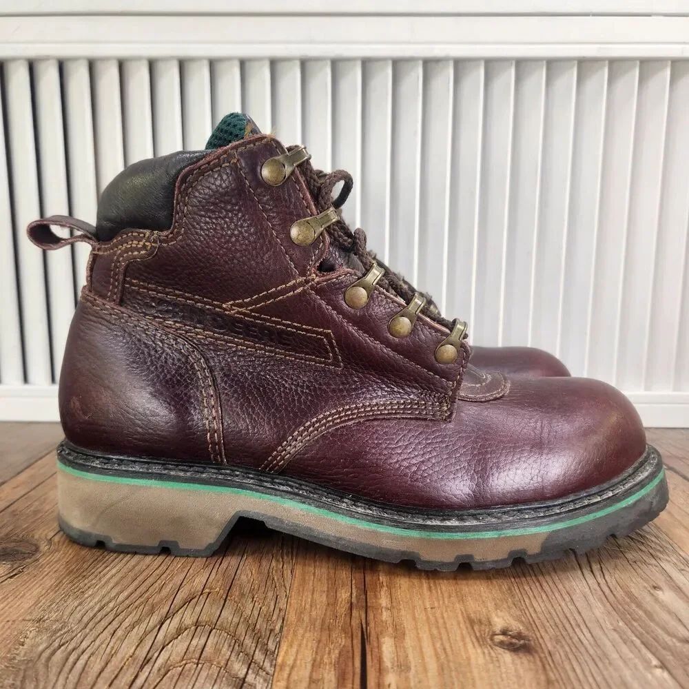 John Deere 50964 Soft Toe Leather Work Boots Men Sz 8M Brown Lace Up Made in USA